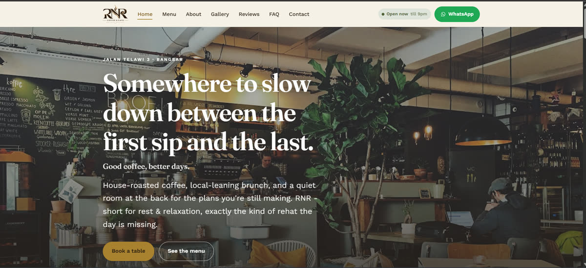 RNR Coffee and Cafe concept website