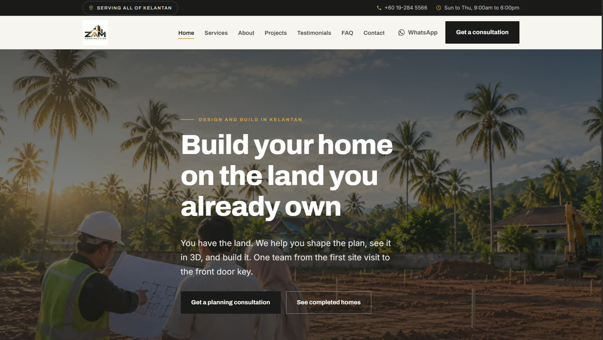 ZAM Construction concept website
