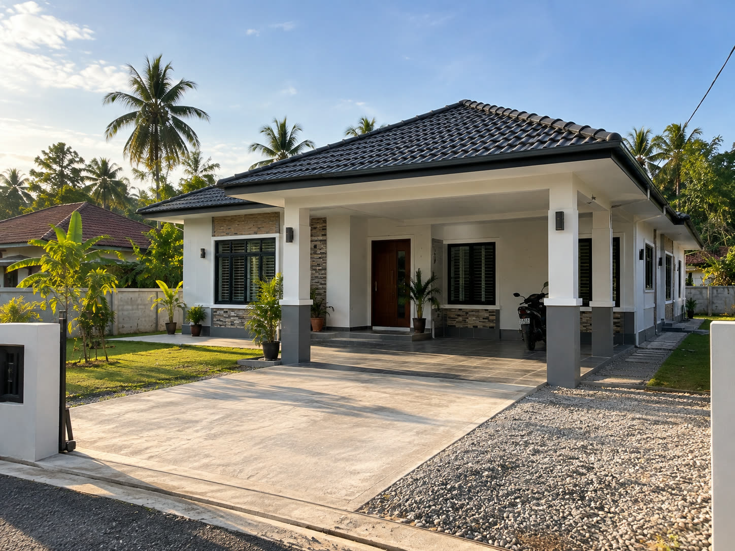 Compact single storey family home with a simple gable roof in Panji