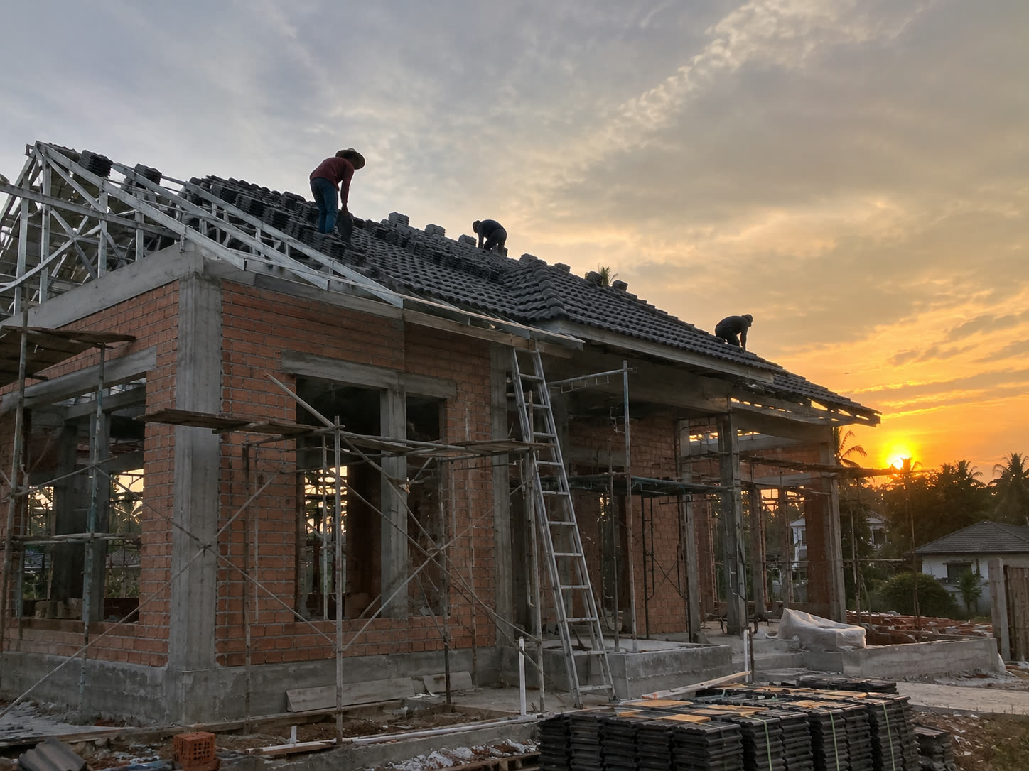 Roof structure and covering being fitted