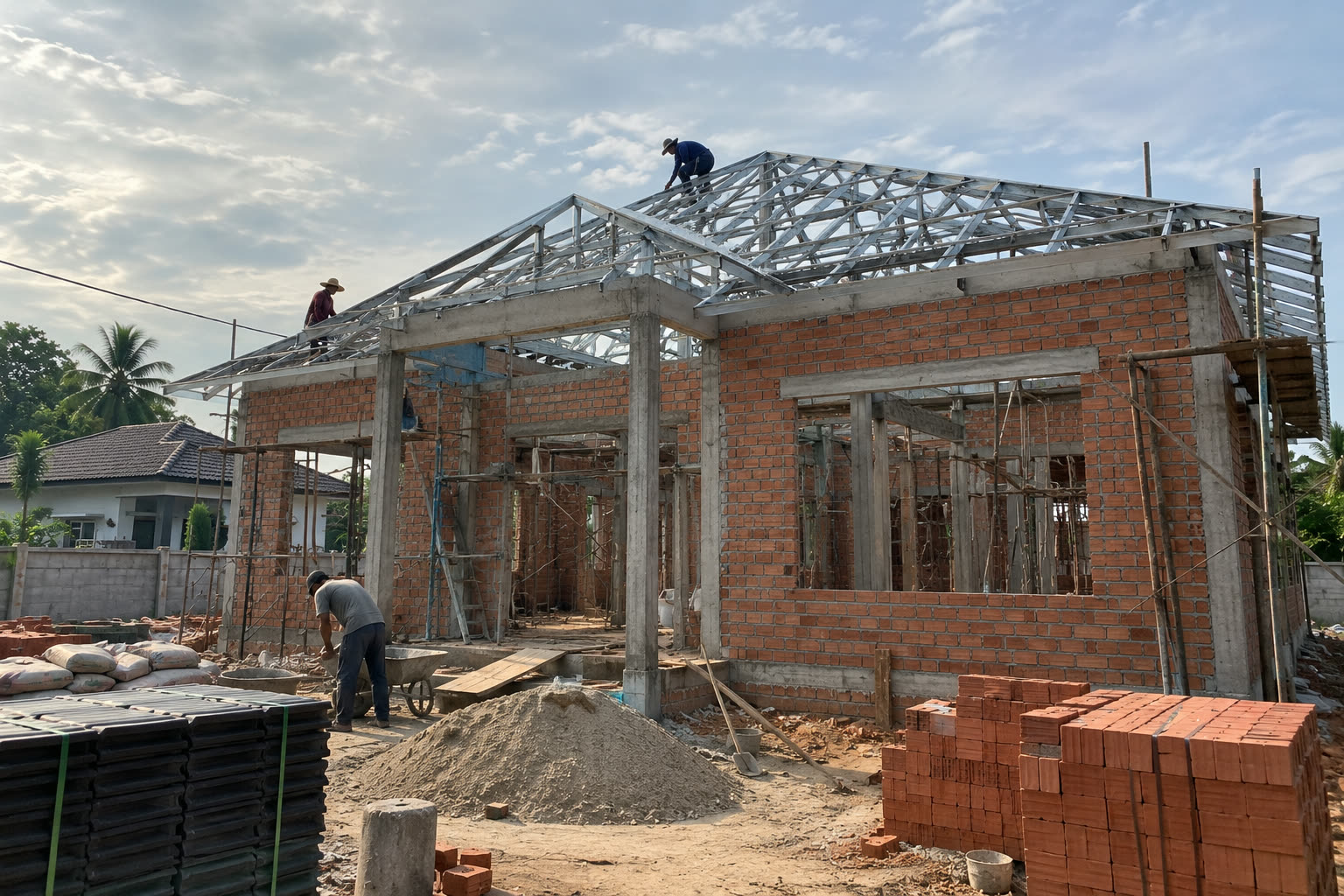 Structural frame of a house under construction